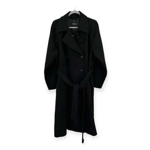 Madewell Wool Blend Double Breasted Trench Coat in black Size XL - Picture 2 of 12